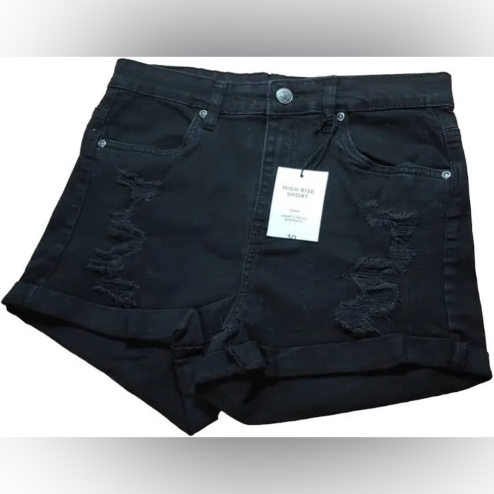 NWT Bluenotes Denim Emma High Rise Shorts Roll Hem Black Stretch Denim Sz 29